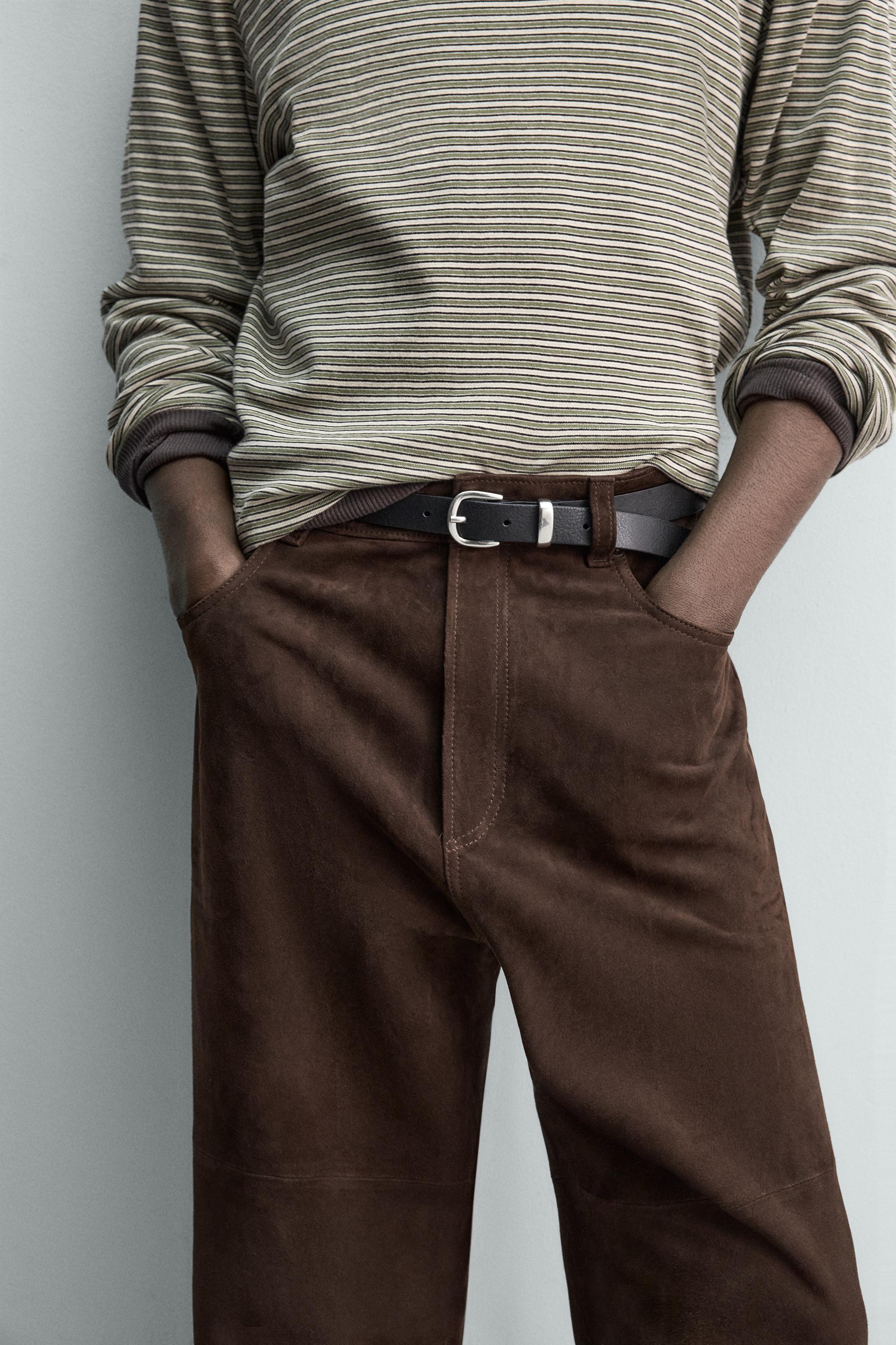 PANTALON STRAIGHT FIT CUIR DAIM